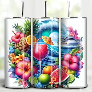 Summer Vibes Tumbler Wrap: Beach Cocktail Cruise Design (Digital Download)