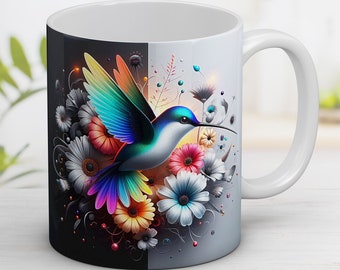 Hummingbird Mug Wrap: Floral 3D Design (Digital Download)