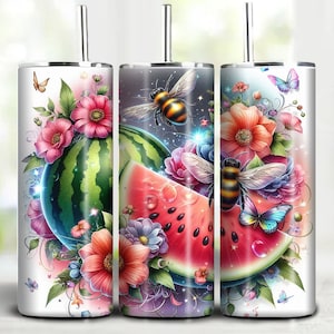 Watermelon Tumbler Wrap: Floral Summer Design (Digital Download)