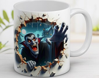 Halloween Dracula Mug Wrap: 3D Hole Design (Digital PNG)