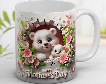 Mother's Day Mug Design: Bear and Flowers Sublimation (Digital Download)