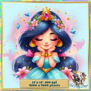 Cute Princess Jasmine with Transparent background, Princess Clipart , Cute Little Princess Images, Digital art ,Instant Digital Download PNG