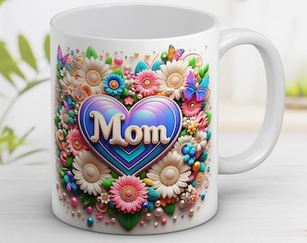 Floral Heart Mom Mug Wrap, Mother's Day Gift (PNG Digital Download)