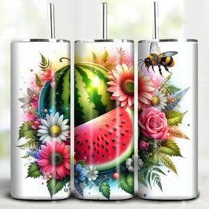 Watermelon Floral 20oz Tumbler Wrap: Summer Sublimation Design (PNG Digital Download)