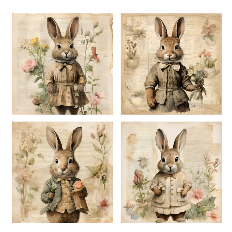Vintage Bunny Ephemera: Retro Rabbit Junk Journal Paper (digital ...