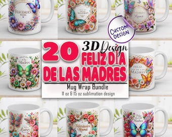 Feliz Día De Las Madres Mug Wrap Bundle: 3D Butterfly Design (Digital Download)