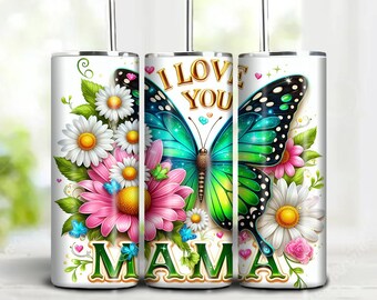 Mother's Day Tumbler Wrap: Sunflowers, Roses, Butterfly Design (Digital Download)
