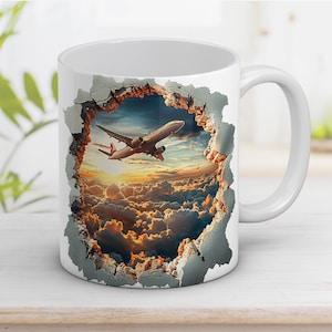 Airplane in Clouds Mug Wrap: 3D Hole Design (digital PNG) - Etsy