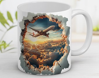 Airplane in Clouds Mug Wrap: 3D Hole Design (Digital PNG)