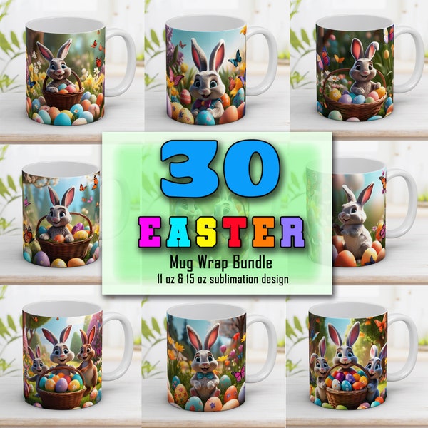 Bunny Easter Mug Wrap Bundle with eggs and chicken Mug wrap design 11 & 15 oz Easter gift Sublimation Design Instant Digital Download