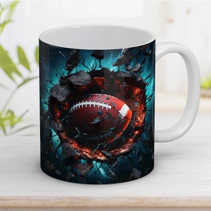 3D Football Mug Wrap PNG: Hole in Wall Design (Digital Download)