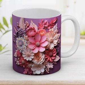 3D Flowers Mug Wrap, 11oz and 15oz Mug Design, Mug Sublimation Design, Mug Wrap Template, Instant Digital Download PNG