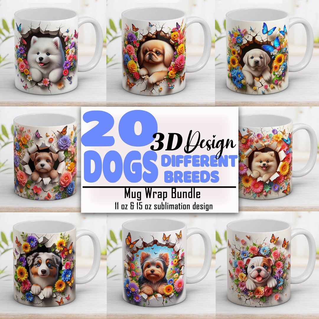 3D Dogs Mug Wrap Bundle: Sublimation Design (digital PNG) - Etsy