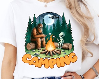 Bigfoot and Alien Camping PNG: T-Shirt Design (Digital Download)