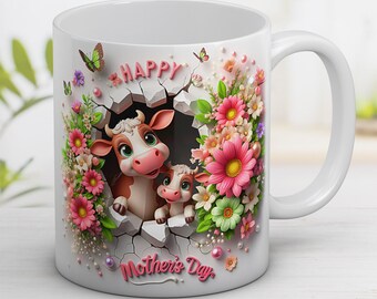 Cow and Flowers Mother's Day Mug Design (Digital Download)