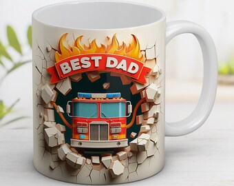 3D Best Dad Firefighter Mug Wrap Father's day gift 11oz and 15oz Mug, Dad gift Design Sublimation Wrap Template Instant Digital Download PNG