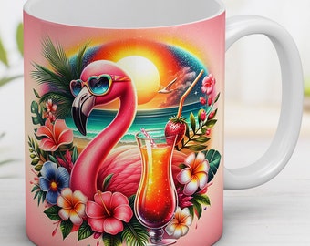 Flamingo Cocktail Mug Wrap: Summer Vibes Sublimation Design (Digital Download)