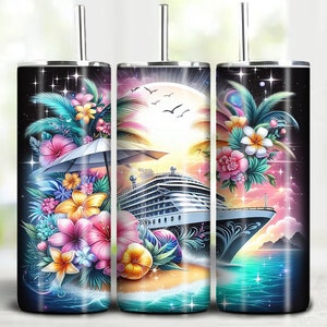 Tropical Cruise Tumbler Wrap: Summer Flowers Design (Digital Download)