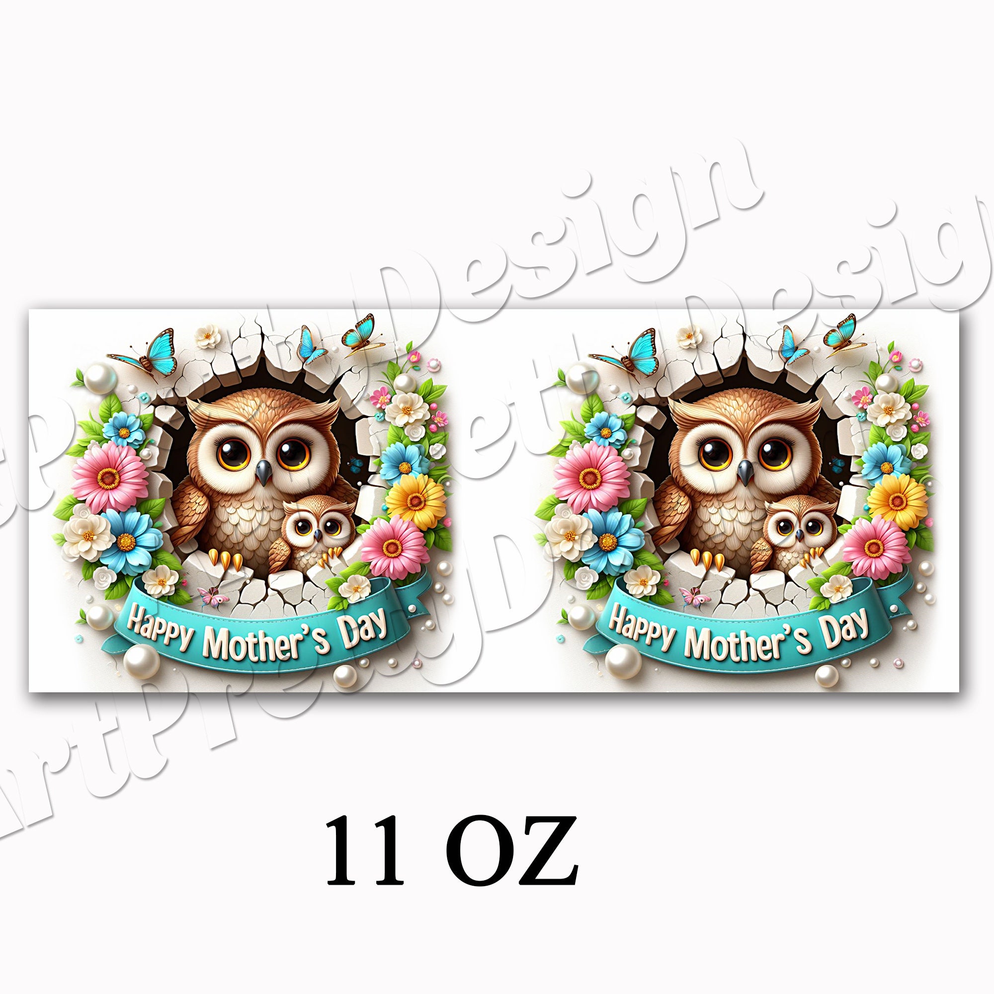 Owl & Flowers Mother's Day Mug: 3D Design (digital Download