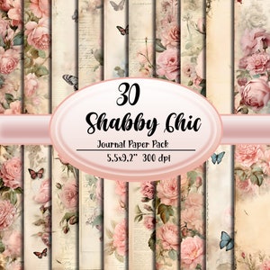 Shabby Chic Junk Journal Paper Vintage Ephemera Papel imprimible Scrapbooking Elegante Rosas Rosas Retro Descarga Digital Instantánea