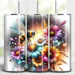 Bee and Flowers Tumbler Wrap Design: Sublimation PNG (Digital Download)