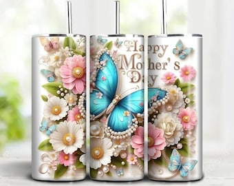 Mother's Day Tumbler Wrap: Floral Butterfly Design (20oz PNG Digital Download)