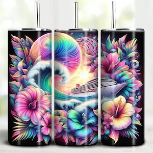 Tropical Cruise Tumbler Wrap: Summer Flowers, 20oz PNG (Digital Download)