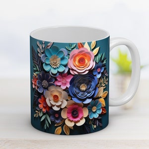 3D Flowers Mug Wrap, 11oz and 15oz Mug Design, Mug Sublimation Design, Mug Wrap Template, Instant Digital Download PNG