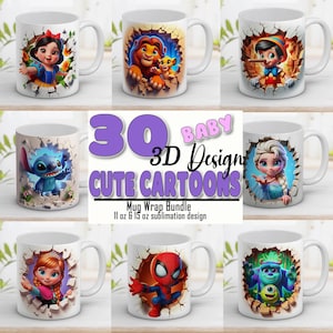 3D Cute Baby Cartoons Mug Wrap Bundle 11 and 15 Oz, Cartoon characters, Design Sublimation, Mug Template, Instant Digital Download PNG