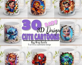 3D Baby Cartoon Mug Wrap Bundle, Sublimationsdesign (digitaler Download)