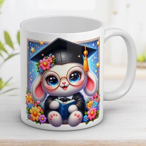 Graduate Cute Bunny Mug Wrap 11oz 15oz, graduation gift, Mug Design Sublimation, Wrap Template, Digital art, Instant Digital Download PNG