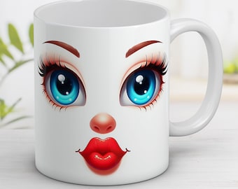 Funny Kiss Mug Wrap Design: 3D Emotions Sublimation Template (Digital Download)