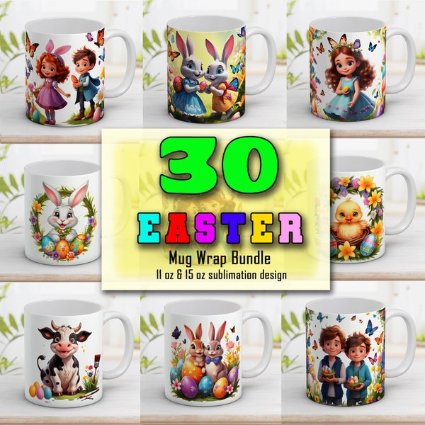 Bunny Easter Mug Wrap Bundle with eggs and chicken Mug wrap design 11 & 15 oz Easter gift Sublimation Design Instant Digital Download(part2)