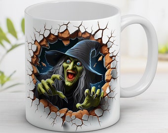 Halloween Witch Mug Wrap, 3D Hole Design (Digital PNG)