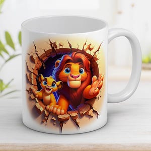 3D Funny Mufasa and Baby Simba Mug Wrap 11oz and 15oz, 3D Cartoon character png, Cartoon sublimation, Digital art, Digital download PNG