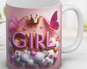 Girl Baby Shower Mug Wrap: Pink Butterfly Design (Digital Download)