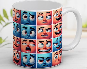 Funny 3D Emotions Mug Wrap: Sublimation Design Template (Digital Download)