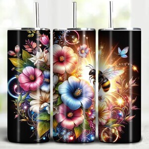 Bee and Flowers Tumbler Wrap: Sublimation Design (Digital Download)
