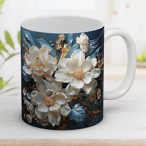 3D Flowers Mug Wrap 11oz and 15oz Mug Design Mug Sublimation Design Mug Wrap Template Instant Digital Download PNG
