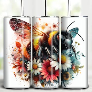 Bee and Flowers Tumbler Wrap Design: Sublimation PNG (Digital Download)