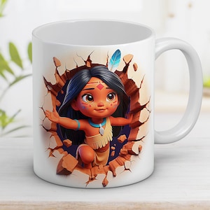 3D Funny Baby Pocahontas Mug Wrap 11oz and 15oz, 3D Cartoon character, Cartoon sublimation, Digital art, Cartoon Design, Digital download