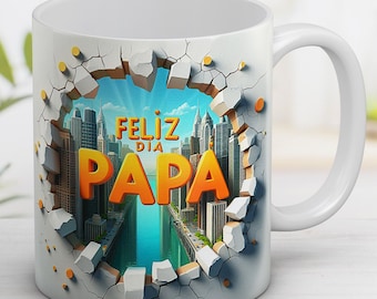 Feliz Día Papá Mug Wrap, 3D Hole Design, Sublimation Template (Digital Download)