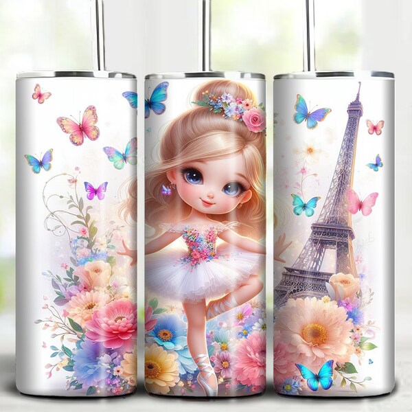 Aesthetic Cute Ballerina Coquette Pink Bows Soft Girl Eiffel Tower Tumbler wrap design 20oz  Sublimation Design Instant Digital Download PNG