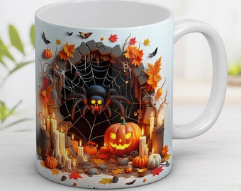 Halloween Spider Mug Wrap: 3D Spooky Design (Digital PNG)