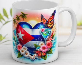 Cuba Flag Heart Mug: Tropical Butterfly Design (Digital Download)