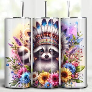 Cute Baby Indian Raccoon Tumbler wrap design 20oz,  Design Sublimation, Design Wrap, Instant Digital Download PNG