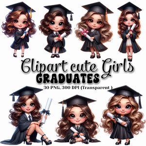 Clipart Cute Girls Graduates Bundle with Transparent background, graduation gift, Cute girls, Digital art, Instant Digital Download PNG
