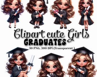 Clipart Cute Girls Graduates Bundle with Transparent background, graduation gift, Cute girls, Digital art, Instant Digital Download PNG