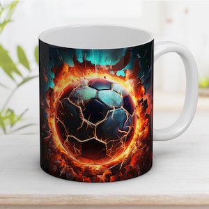 3D Football Mug Wrap PNG: Hole in Wall Design (Digital PNG)