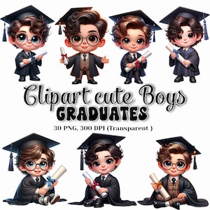 Clipart de niños lindos graduados con fondo transparente, regalo de graduación, niños lindos, arte digital, descarga digital instantánea PNG